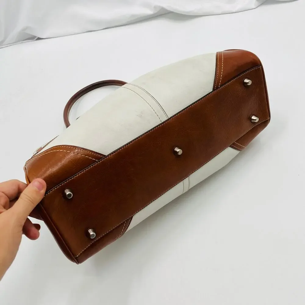 Coach white & brown leather hampton shoulder bag